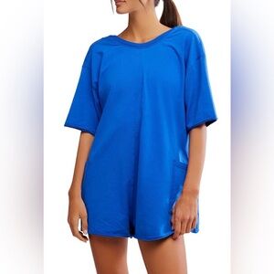 FP Movement by Free People Electric Blue Short-Sleeve Romper